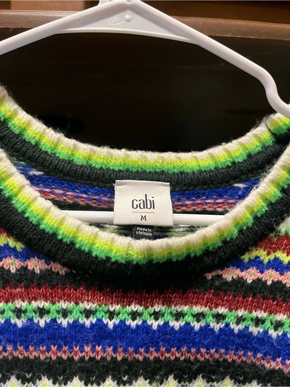 Cabi Moorland Pullover Sweater Fair Isle Multicolor Stripe Neon Fall 2022 M